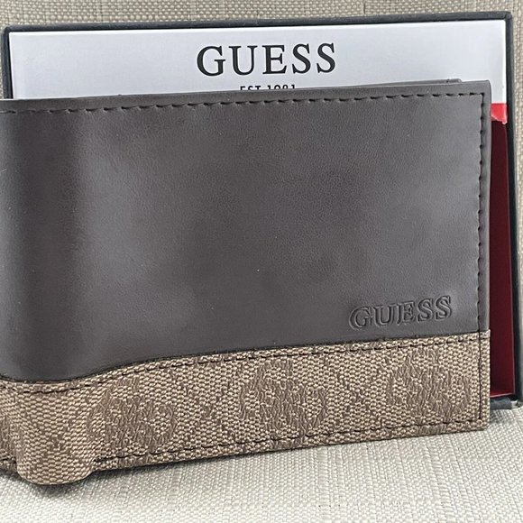 Guess Men Billfold Cardholder Brown Leather Bifold Wallet Purse New In Box - Picture 12 of 12